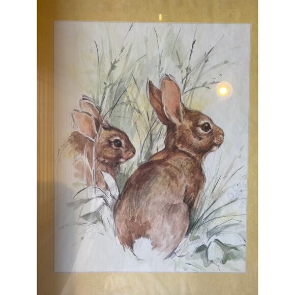 Framed Bunny Rabbit Hare Picture, Easter Spring Summer Decor 12.5”x14.5” - Picture 2 of 4